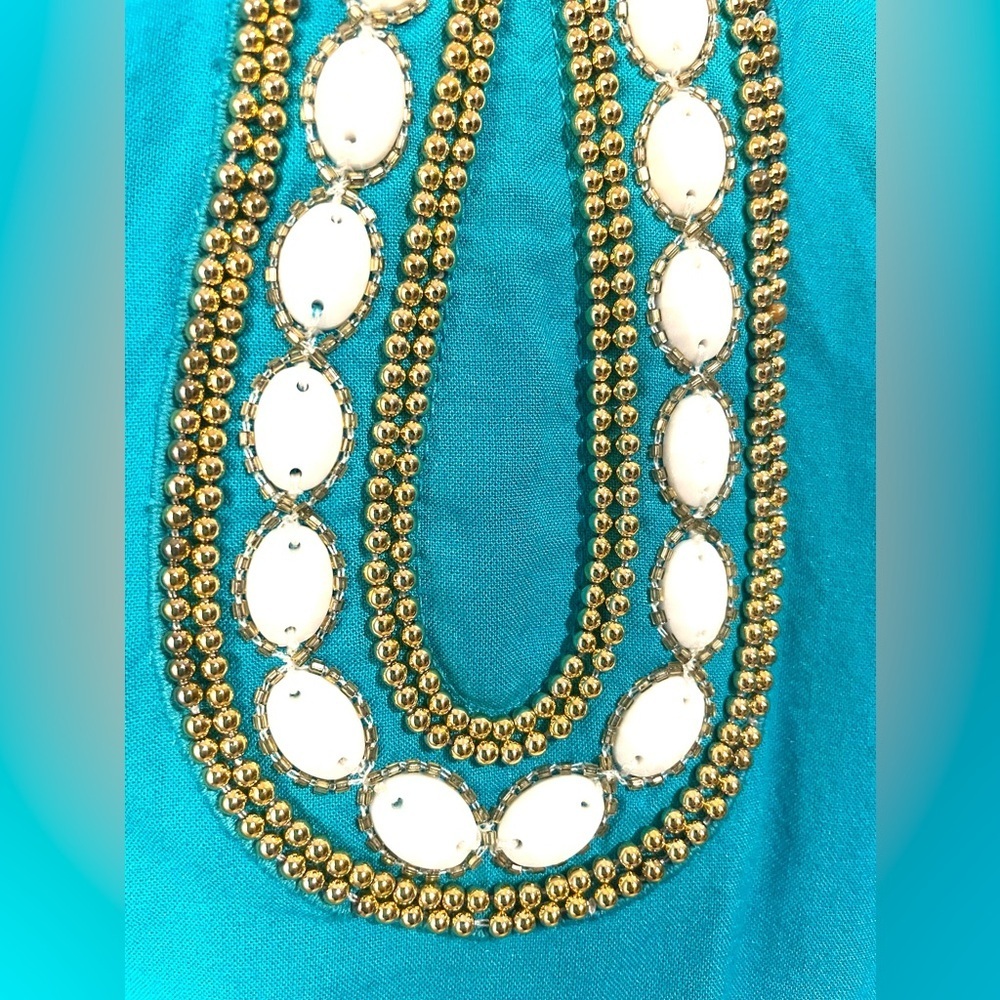 Lilly Pulitzer Tunic Top in Deep Cyan Blue Size S Gold Beaded Embellished - Picture 5 of 9